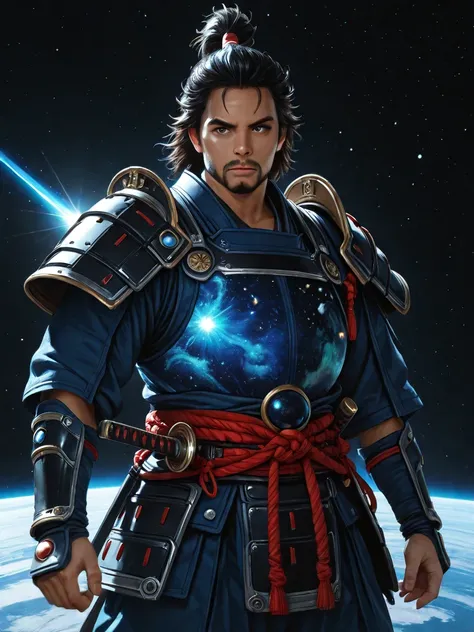 Realistic, samurai in space, epic, detailed