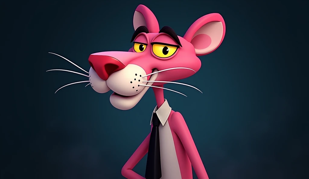 Create a image of pink panther cartoon character, background is dark colours