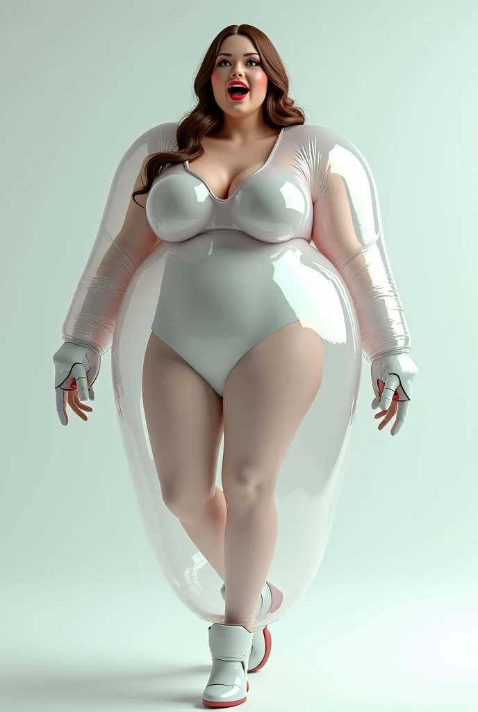 (( high quality))、 One Woman 、 very big breasts:1.4、 、( Clear Thick Clear Vinyl Balloons Long Sleeve, Inflatable Dress :1.3)、Open your mouth、(Aerationｰﾀﾌﾞﾙglove)b British 