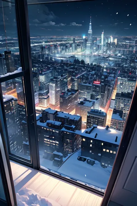  top quality、 Landscape、The view from the window、snow、building、City、City、 Fantastic