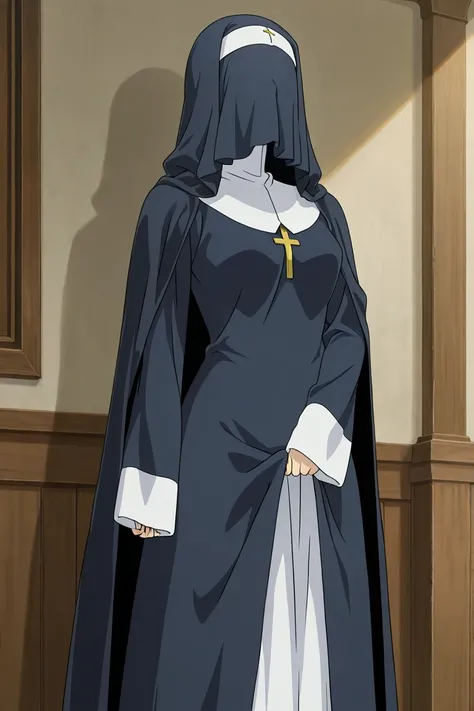 high resolution, masterpiece, necessary, detail, best quality, quality, necessary, details, High details, Precise, 
 
1girl_ ufotable style, ufotable anime


Solo, 1girl, tall women, cape over shoulders, nun outfits, long skirt, faceless, veil face /(Veil ...