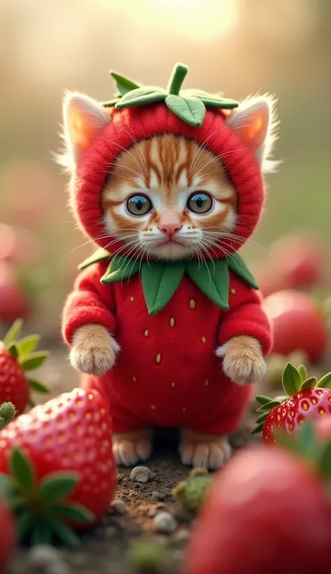 A cute baby cat is wearing a strawberry costume、I'm standing facing you
real fur
Cricli no Hitomi
Blur the background of the strawberry field