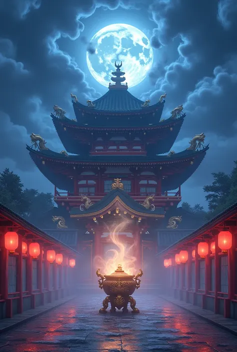  the smoke disappears into the night sky while drawing mysterious swirls {x} The sanctuary of Lord Dragon God, which is said to have protected the sea of Yokohama since ancient times。 deep blue and purple night sky 、 、 creates a mystical atmosphere 。 that ...