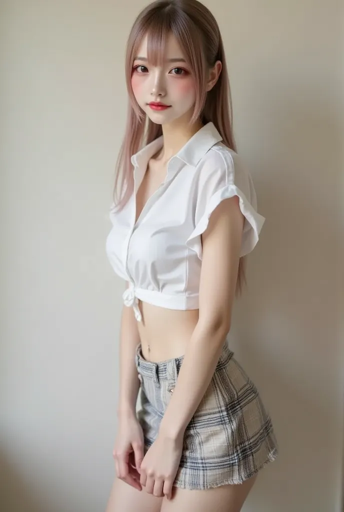  25-year-old Korean woman ,  beautiful,  long hair,  masterpiece,  4k high definition ,  excellent quality , good skin,  Clear focus ,  bright natural light ,  dynamic angle ,  Detailed face, 1. 2 suitable rooms ,  full-body shot ,  Natural breasts, wearin...