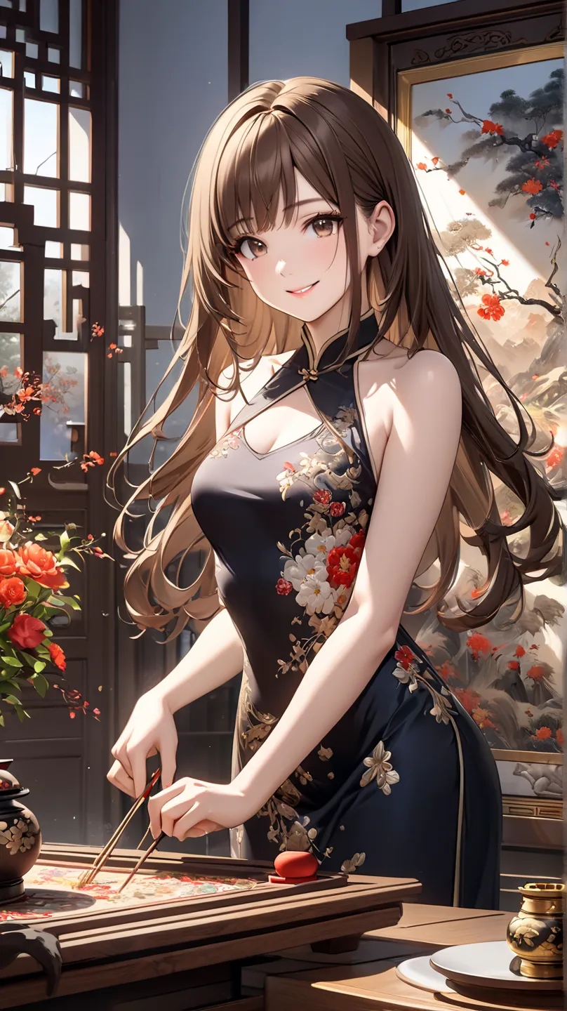 ((  TOP QUALITY)),(  ultra high resolution),(  very detailed),(  Detailed Explanation ),((  best CG  )),(  BEST ARTWORK  ), Ultra-precise art,  Amazing Painting Art,(Exquisite art:1.5), a girl,18 years old,  a beautiful and well-groomed face , light makeup...