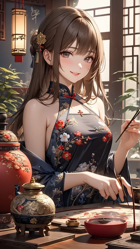 ((  TOP QUALITY)),(  ultra high resolution),(  very detailed),(  Detailed Explanation ),((  best CG  )),(  BEST ARTWORK  ), Ultra-precise art,  Amazing Painting Art,(Exquisite art:1.5), a girl,18 years old,  a beautiful and well-groomed face , light makeup...