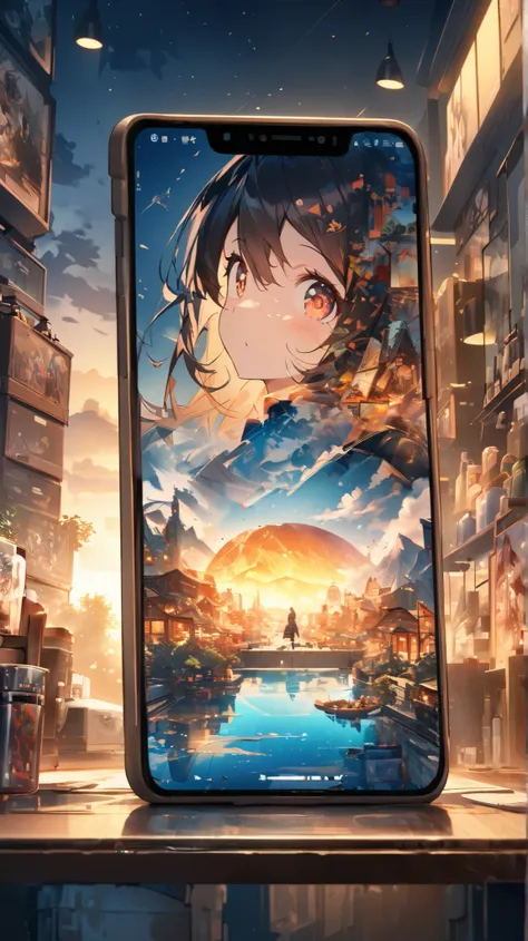   
「  capture the essence of HD perfection  、 as if you were creating a world inside a smartphone {x}。  place complex illustrations in the background 、  high quality、  ultra high resolution、   containers   。 Create an amazingly detailed double exposure ima...