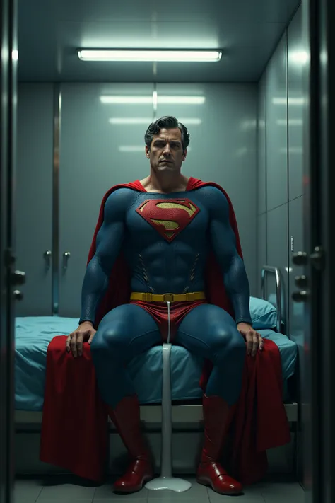 [highly detailed], [hyper-realistic], [bright and clean atmosphere], [cinematic composition], [photorealistic], [4K]

Superman is seated on a bed. He is in a clean metal bedroom. The background is a crowded modern slum apartment with bright fluorescent lig...