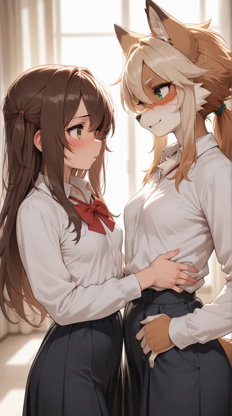 Source_furry, (((2girls))), furry, anthro, small breasts 