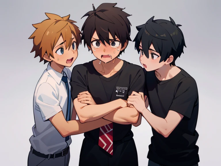 (The human body is structurally accurate ),,(( for adults)),,(face:1.06),(3 boys :1.4),The 3 trio of handsome sports idiots,,3 handsome guys ,Highlight handsome guys ,
 black hair, young,eye,(usually),(daily:1.2),(animeスタイル,anime効果,anime),,(tears:1.1),,Sal...