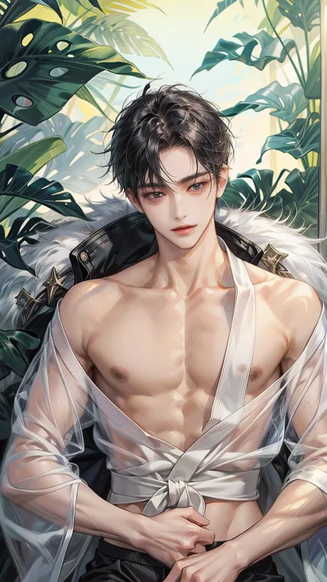 20 years old、  Japan-Korea half、 smoothly drawn 、Gently drawn 、 Short Black Hair 、   handsome and well-groomed hair   、 cool slender eyes  、Small face、  tall 、  style、 seduces、He's completely naked 、 taken from the front、Full body shot high resolution、  hi...