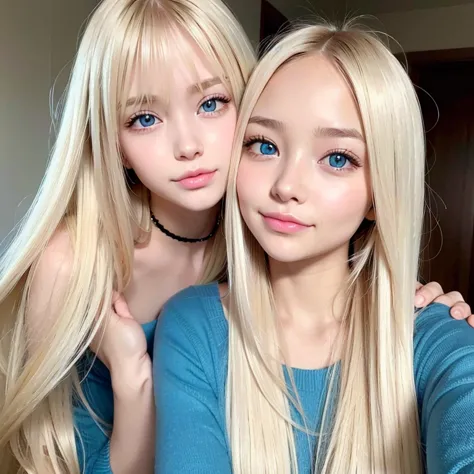 The most beautiful girl with long blonde hair in the world、 very beautiful shiny cute face 、Beautiful shiny white skin、Glowing cheek highlight、beautiful cute sexy pale blue eyes 、hair over eyes、hair over one eye、hair between eyes、 big double eyelids 、 beau...