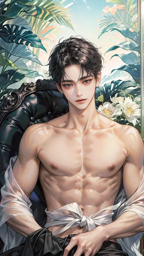 20 years old、  Japan-Korea half、 smoothly drawn 、Gently drawn 、 Short Black Hair 、   handsome and well-groomed hair   、 cool slender eyes  、Small face、  tall 、  style、 seduces、He's completely naked 、 taken from the front、Full body shot high resolution、  hi...