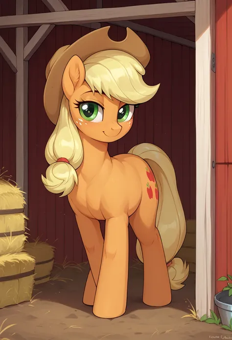 score_9, score_8_up, score_7_up, score_6_up, score_5_up, score_4_up, detailed background
outdoors, farm, barn, night
Applejack mlp, feral, equine pony, pony, equine, feral pony, break.
standing, crossed legs, leaning the wall, smile, front view