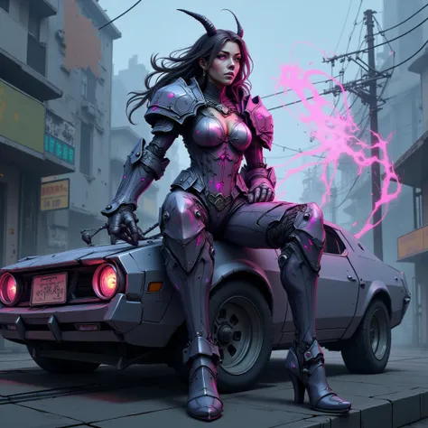 - Main Character, "Korean" Adult Woman, Beautiful, Tall, Long Legs, Pink Eyes, Brownish Black Hair, Has One Horn on Her Head.

- Wearing a costume ("Full Sexy Armor").
(Chest and Thigh Armor are half open).
Futuristic Costume Design, Caterpillar Skin detai...