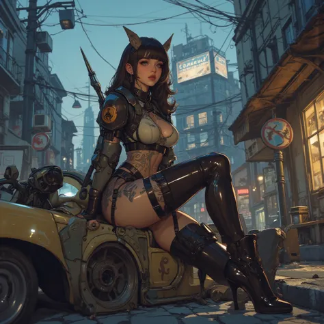 - Main Character, "Korean" Adult Woman, Beautiful, Tall, Long Legs, Pink Eyes, Brownish Black Hair, Has One Horn on Her Head.

- Wearing a costume ("Full Sexy Armor").
(Chest and Thigh Armor are half open).
Futuristic Costume Design, Caterpillar Skin detai...