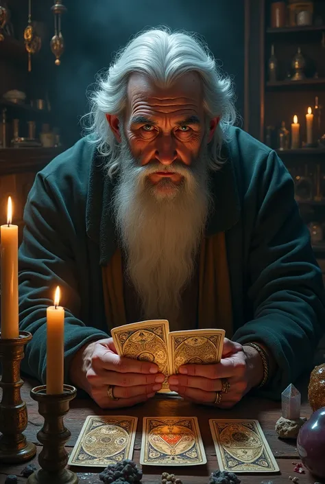 Tarotist man with cards in his hand