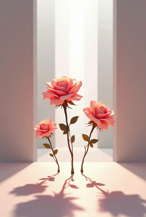 1 point perspective 3 roses composition in different places 