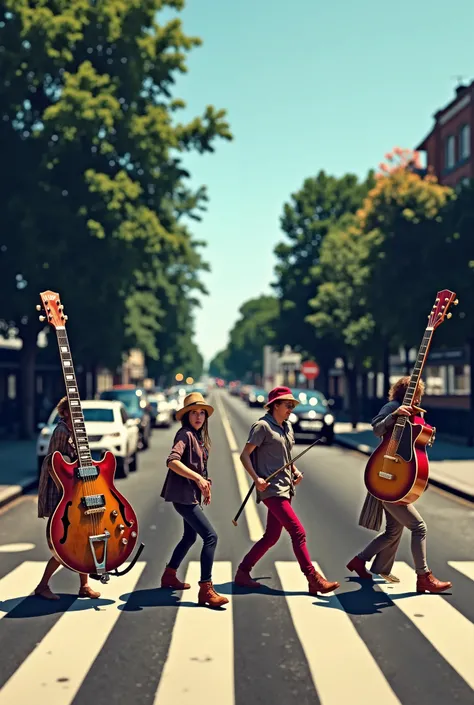 Musical rock instruments crossing the abbey road