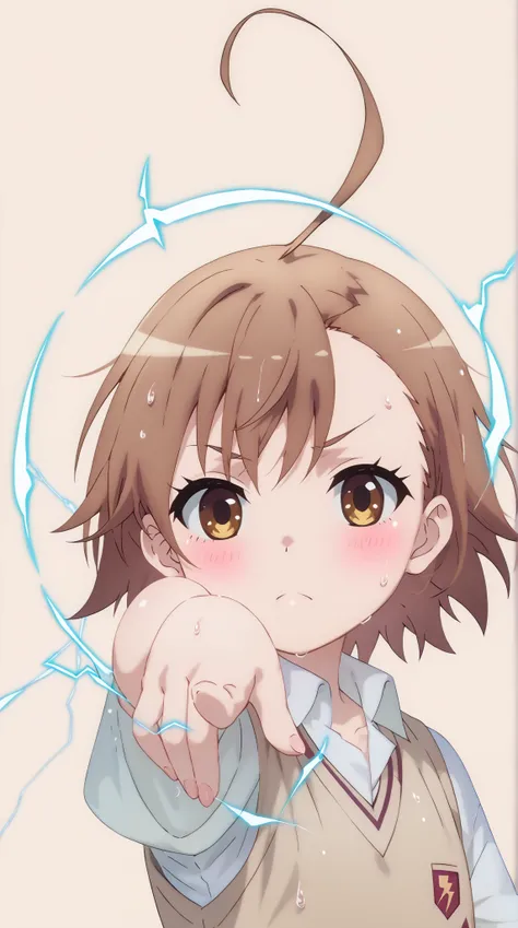 (UHD, retina, masterpiece, accurate, anatomically correct, super detail, high details, highres, 1080P, 16k:1.3)、 (last order:1.3)、short hair, brown hair, brown eyes, ahoge、(very flat chest:1.5)、(shiny skin、oily body、a lot of sweat、very wet skin、body blush、...