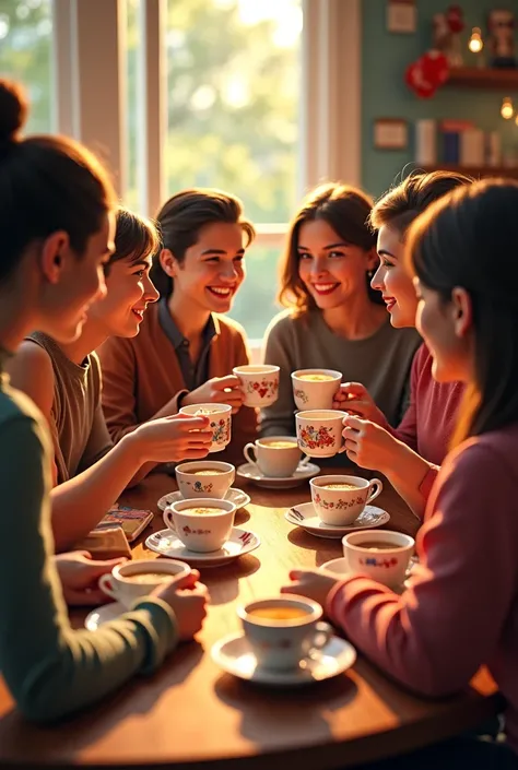 Many friends drinking tea together tea and hand picture