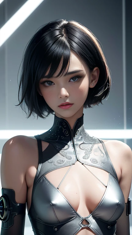 NSFW(((masterpiece))), (((Best Quality))), ((Ultra-detailed)), (extremely detailed photo), ((extremely delicate and beautiful)),(Cute delicate face), an image of cyberpunk, ((high performance cyborg girl)), cyberpunk images, (tall girl), ((cool beauty and ...