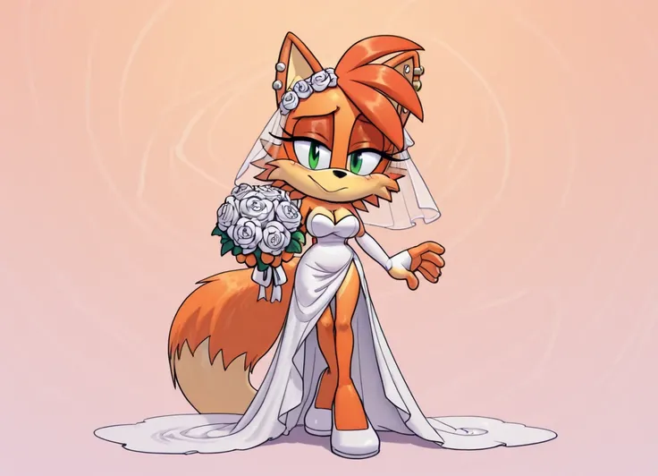 score_9, score_8_up, score_7_up, score_6_up, score_5_up, score_4_up, (Fiona the Fox), (front view), (whisperfoot style), anthro furry, fox ears, ear piercings, orange fur, dark green eyes, long fluffy tail, orange tail, very large breasts, (sideless white ...