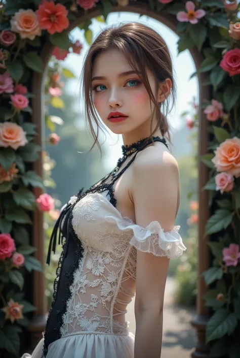 Realistic ((Photorealistic realism)), Hyper high resolution, ((Hyper insanel quality, epice masterciece, intricately detailed digital art)),((focus on extremely Realistic Proportion Body:1.3),"Portrait of {a woman with blue eyes, wearing a dress, standing ...