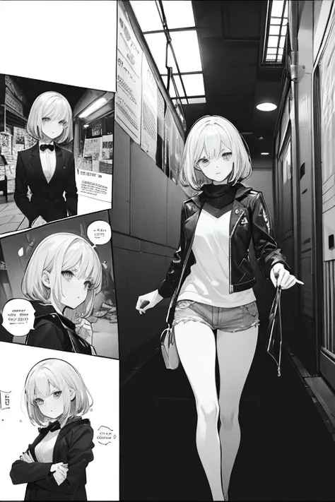 in hanger, a page from a comic with a girl and a tank in the background, walking, black and white manga page, black and white manga panel, black and white manga comic, manga page, manga panels, award winning manga style, black and white manga, manga panel,...