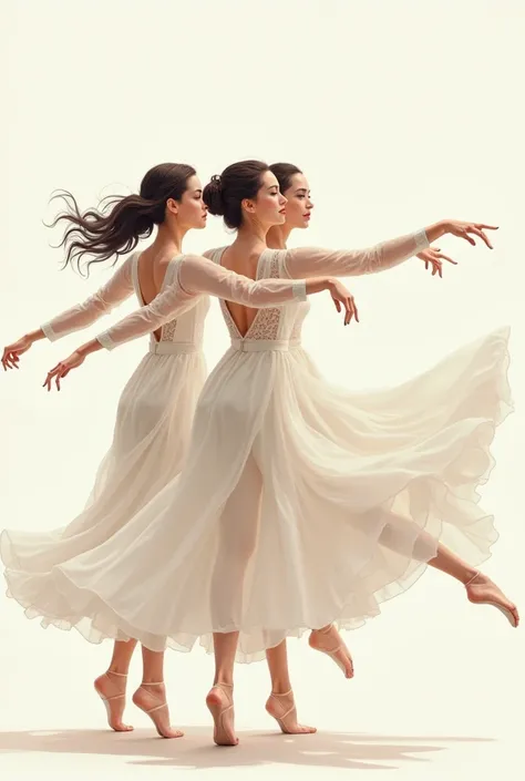 Vector of female dancers in long dresses with long sleeves 