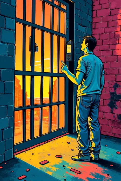 a pop art cartoon of a prison wall