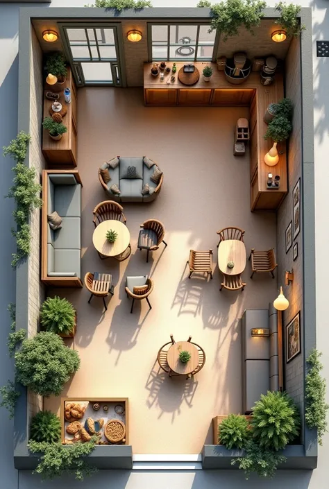 ......"give me a floorplan coffee shop layout with kitchen,restroom,counter,bread and pastry,table and chairs," it should me aesthetic colors and a cozy place design it