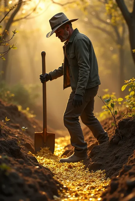  leaves the guy with a shovel ,  who is about to get to the bottom of the gold, but .  Need ,  so that you could see gold from below, but he didn't dig a little and left.  to need a side view, to make it clear, that he has a little bit left before gold, bu...