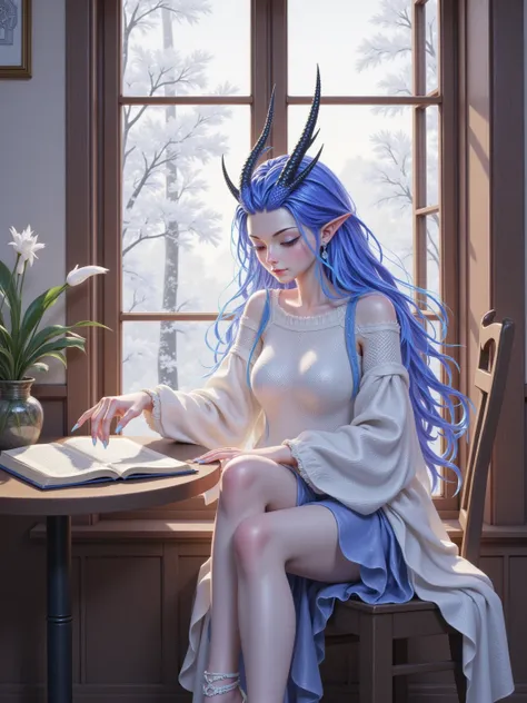 Aorun in cashmere sweater sits by cafe window, fingertips conjuring latte-art dragons. Snowflakes curve into frost domes under her aura, stray cats dozing in golden forcefields. Ancient texts come alive as she turns pages—thunder drakes the size of syllabl...