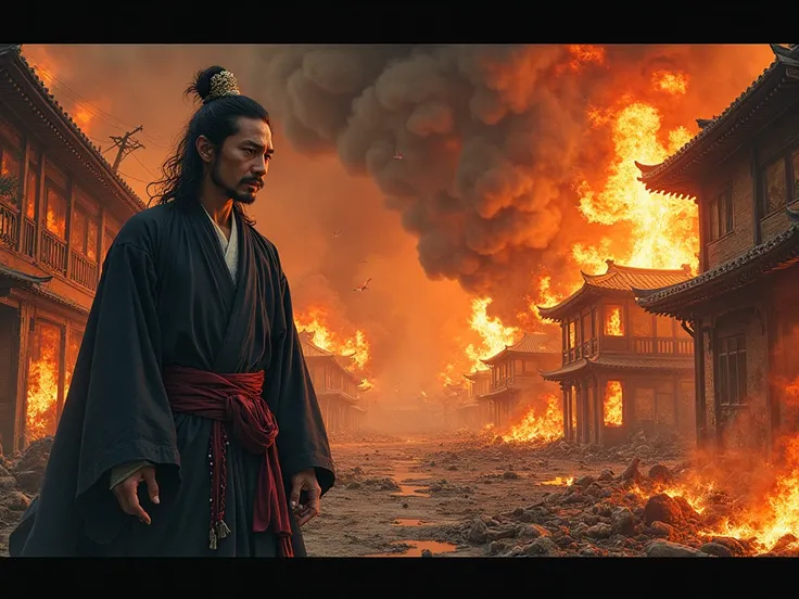  top quality、 Masterpiece、China、1600s、 Ukiyo-e style、 Kitakawa Katakawa,The Burning House、fire,Grilling、miserable、Yangzhou Great Massacre