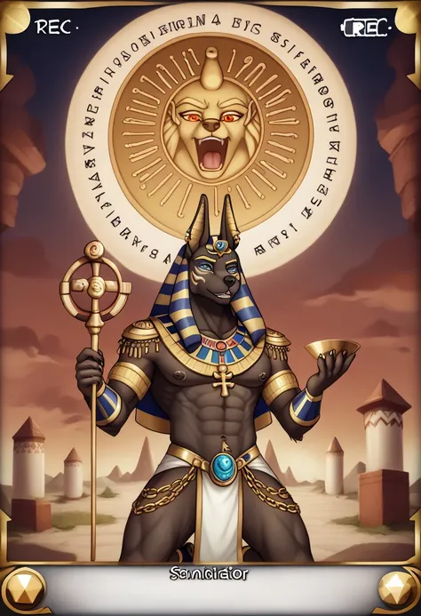 Tarot Card: The High Priest (Hierophant) – Anubis, Keeper of Mysteries A majestic Anubis, the ancient Egyptian god of the afterlife, stands in the center of the card, embodying the wisdom and authority of The High Priest (Hierophant). His form is a fusion ...