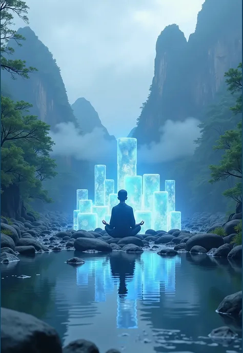 A fantastic landscape where the excellent energy of Beitou stone quietly floats。Beitou stones emitting a bluish-white light、Possessing a mysterious presence in nature、Purifies the air、Soothing the soul。The stones emit a gentle glow、Surrounded by mist、 ligh...