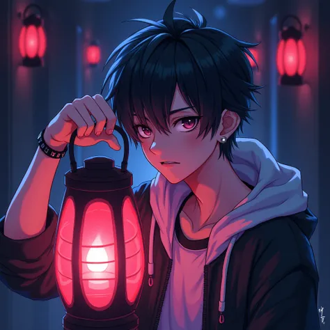 it should be a twitch avatar,  anime-style lantern, it should show a guy, something like a neon style, slightly darker tones,