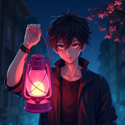 it should be a twitch avatar,  anime-style lantern, it should show a guy, something like a neon style, slightly darker tones,