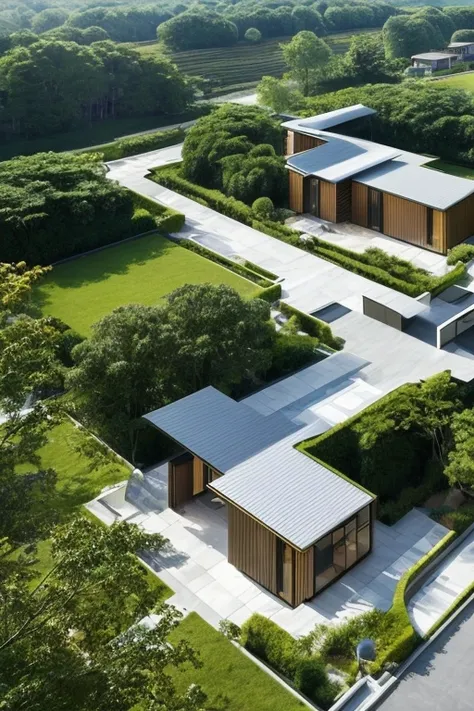 Future Architecture ， Aerial view ， combines the perfect fusion of technology with natural elements ， combines the appearance and greening design of a streamlined design，Z-shaped，Demonstrating Toyo Ito's design philosophy 。