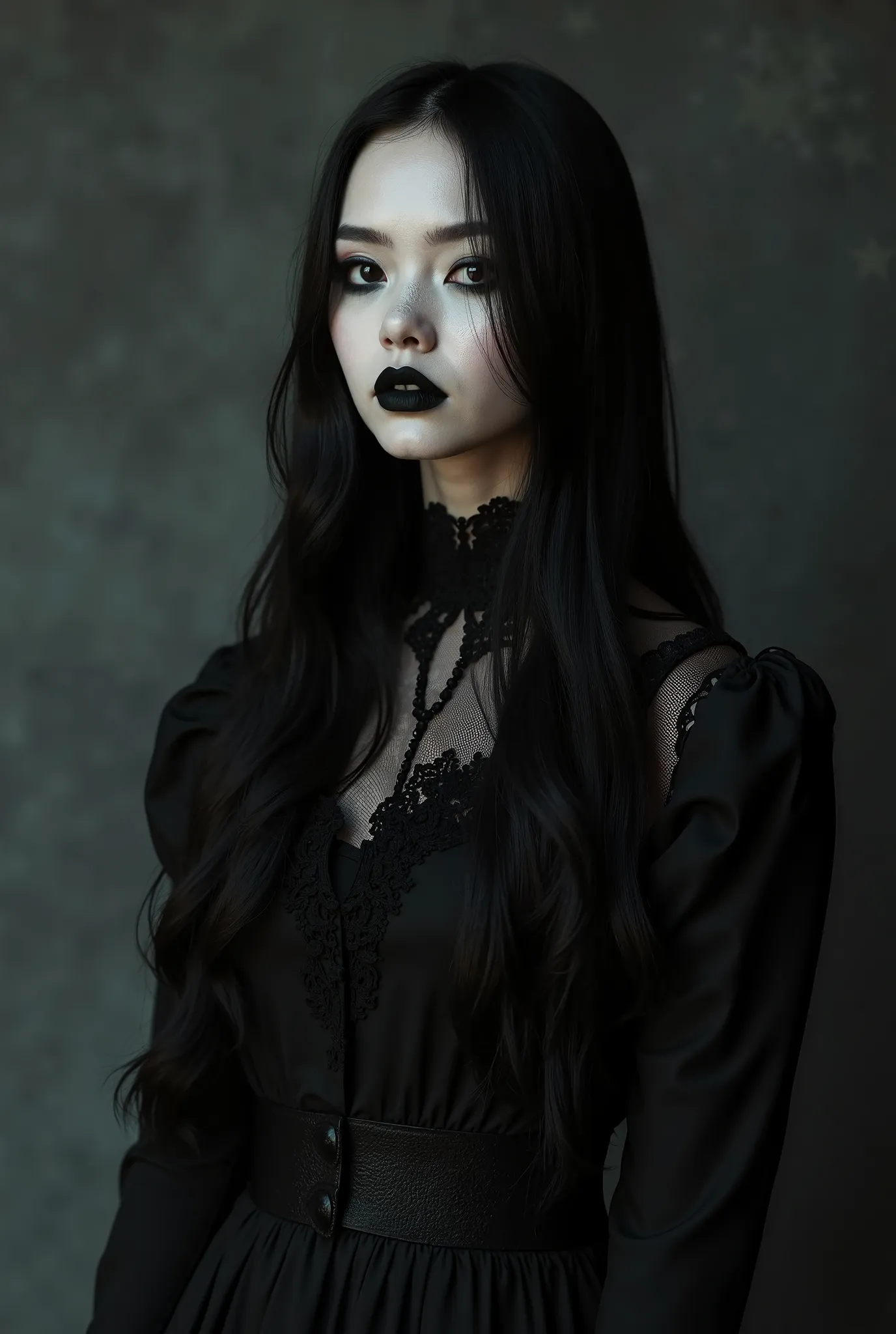 goth girl modern pretty full body, white goth face makeup