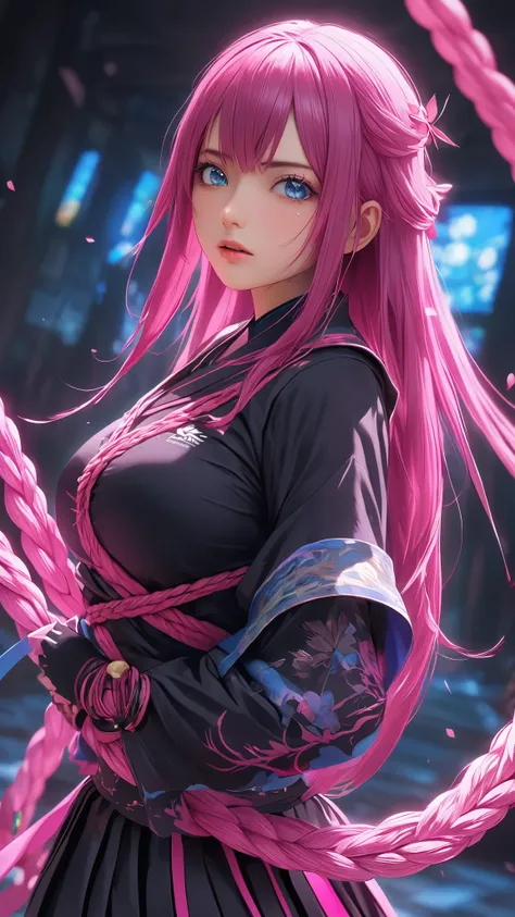  Masterpiece、 high quality、 Hi-Res、 Hi-Res、 portrait、 girl、A ninja in pink clothes with long sleeves、 beauty、Beauty、 skirt by humili、  beautiful face、 Detailsな Details、 Absurd Details, best light,  sharp,  sharp image, ultimate, Details, extremely  Details...