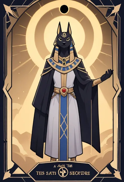 Tarot Card: Death – Anubis, Guardian of Transformation
Anubis, the Egyptian god of the afterlife, stands tall, his jackal eyes glowing with divine wisdom. Cloaked in dark robes, he holds the Was scepter in one hand and the Ankh in the other—symbols of endi...