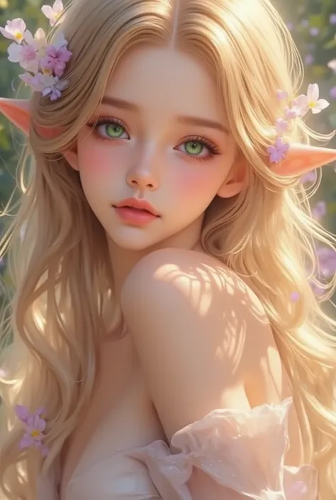  beautiful girl,Shining blonde, Fluffy, Soft Textured 、Shoulder-length, with bright emerald green eyes , Innocent and Adorable Princess ,Innocent and Innocent , Bright and Active Beloved Princess 