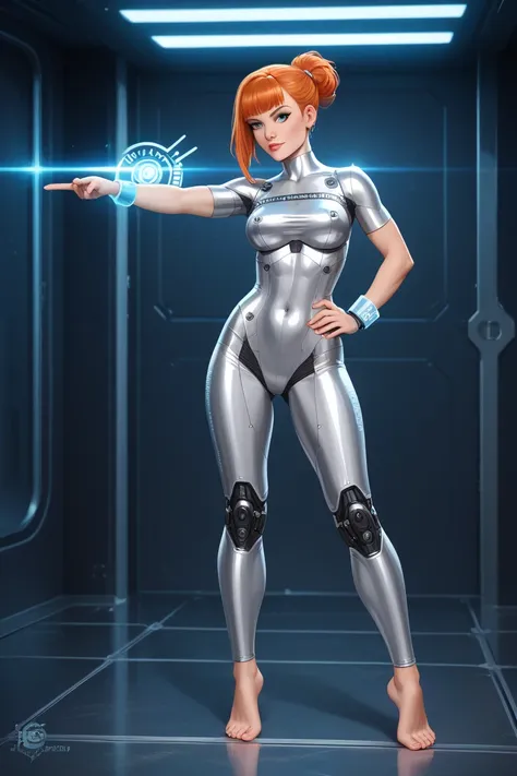 For a future prison-inspired outfit for Orihime:

Top: A futuristic, form-fitting jumpsuit in metallic gray, with a sleek cut-out around the navel to keep it practical yet stylish.

Bottom: Tight, high-waisted leggings in the same metallic gray, showing of...