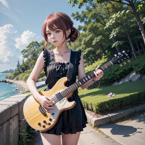 マイクの前で青い plays guitar青い髪のAnime Girl、Nightcore、guitarist、（Anime Girl）、Guitar solo、Sayori 、 anime cover 、 cute girl anime visual、 plays guitar、 Kitagawa Marin Fan Art 、Anime Wallpaper、rock、 plays guitar、夢のようなrock少女、Gwaiz、 Anime Art with Cute Details 、Draw fi...