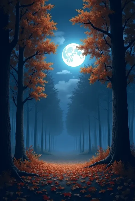 Moon light in the autumn season with  trees