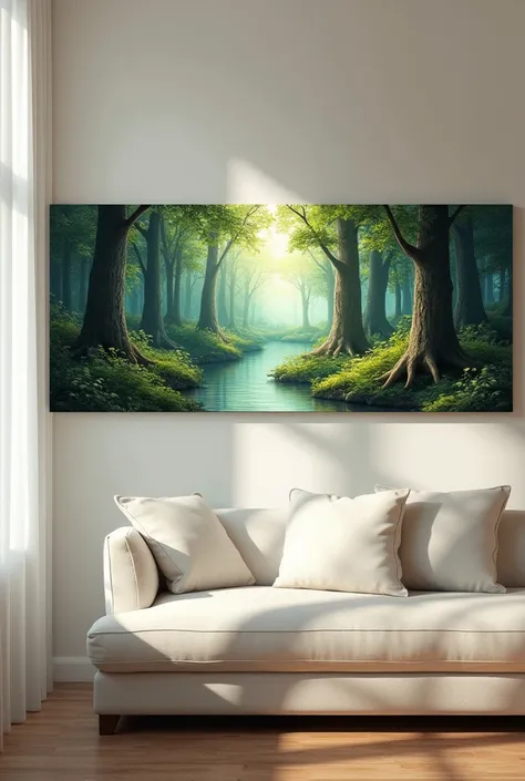 5forest small paintings are hanging horizontally in the modern living room