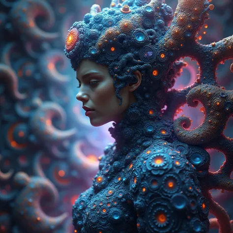  showcasing complex details and vibrant colors {x} A fascinating and visually stunning piece of fractal art featuring a single female figure,  created by a renowned artist ,  with strong aesthetic appeal .  official artistic quality . high resolution rende...