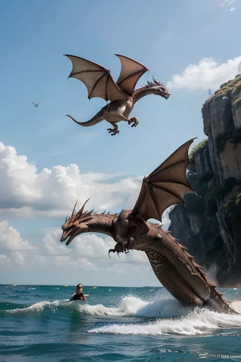 A dragon came out of the sea and flew up into the sky